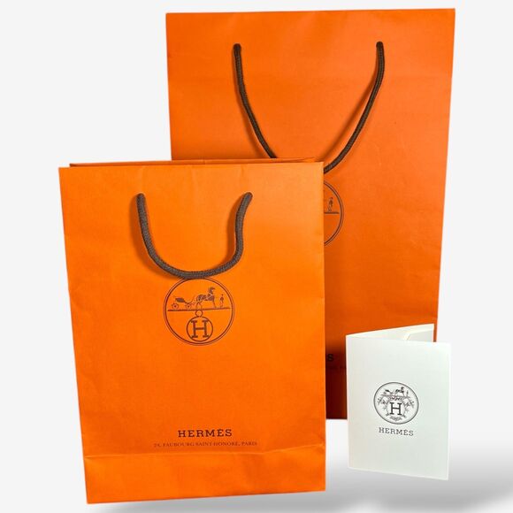 Authentic Hermès Orange Paper Shopping Tote Bags 17"×11"×4" Lot of 2 - Picture 1 of 6